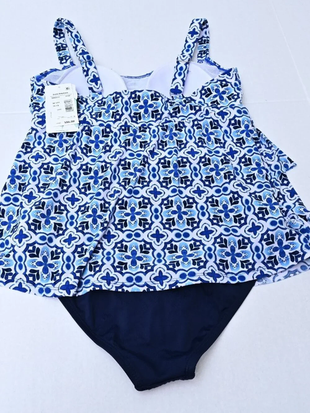 Swim Solutions Women's One Piece High-Low Double-Tier Blue Size 12 NWTS MRSP $86 - Picture 5 of 7
